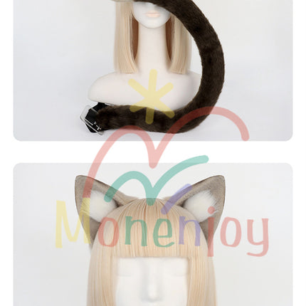 Monenjoy 原神 リネット ふわふわ　耳飾り＋尻尾　可愛い　萌えグッズ　猫耳 きつね耳　コスプレ道具　アクセサリー　