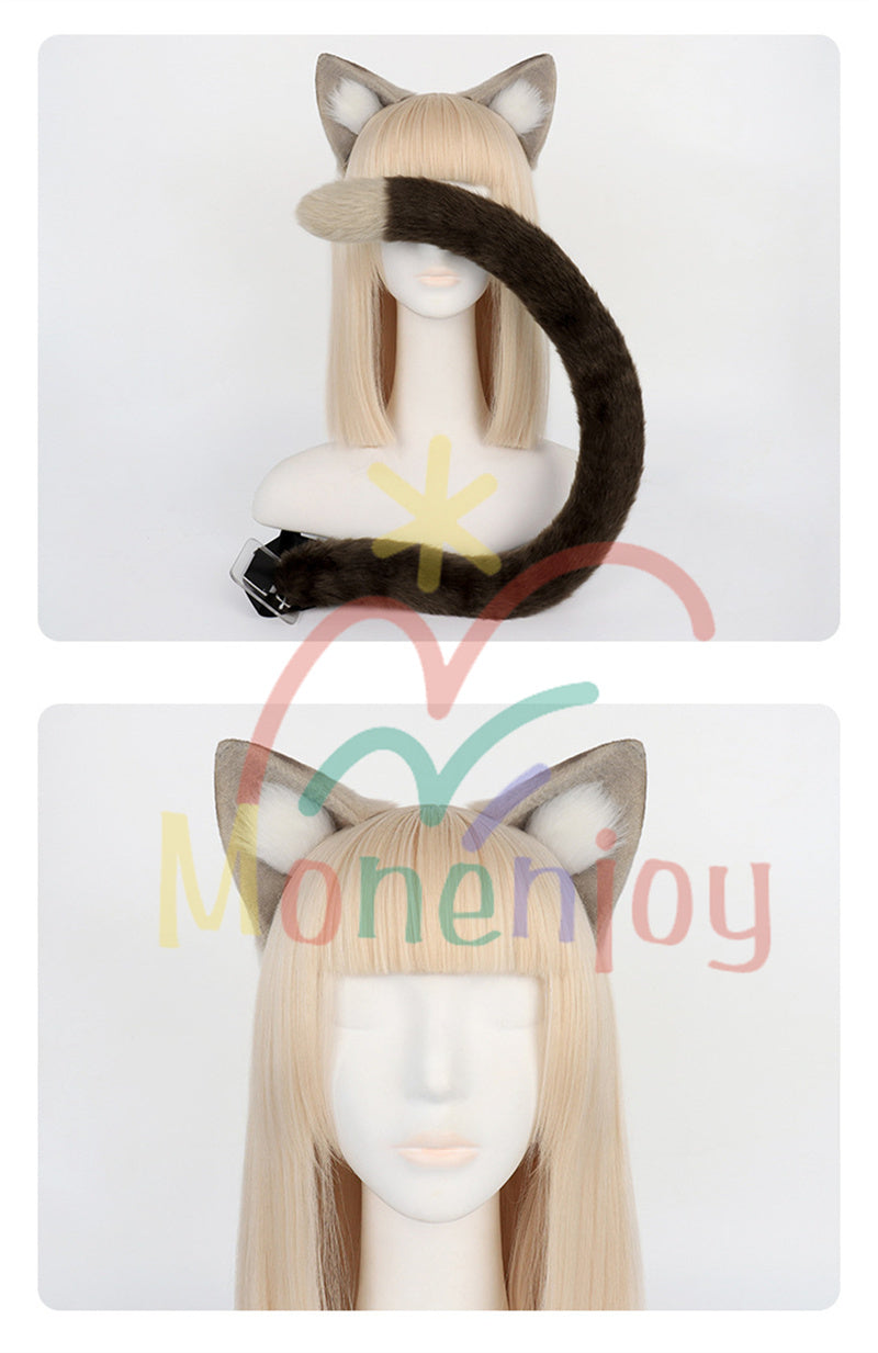 Monenjoy 原神 リネット ふわふわ　耳飾り＋尻尾　可愛い　萌えグッズ　猫耳 きつね耳　コスプレ道具　アクセサリー　 - Monenjoy