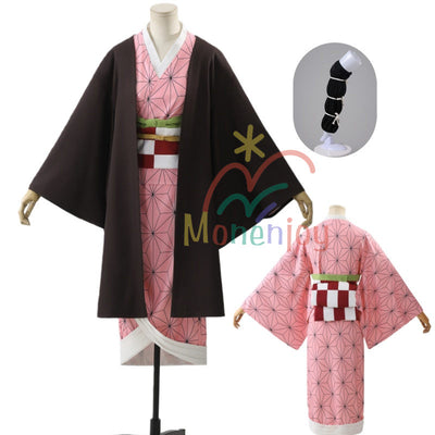 Monenjoy　鬼滅の刃 竈門 禰󠄀豆子　コスプレ衣装　和服　かまど ねずこ　コスチューム　 口枷付き　ハロウィン　クリスマス