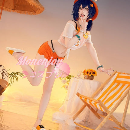Monenjoy ZenZero Rin Summer Blue Sky ชุดคอสเพลย์พร้อมหมวกและต่างหู ชุดว่ายน้ำ และชุดแต่งกาย สินค้าอนิเมะสุดเก๋ 