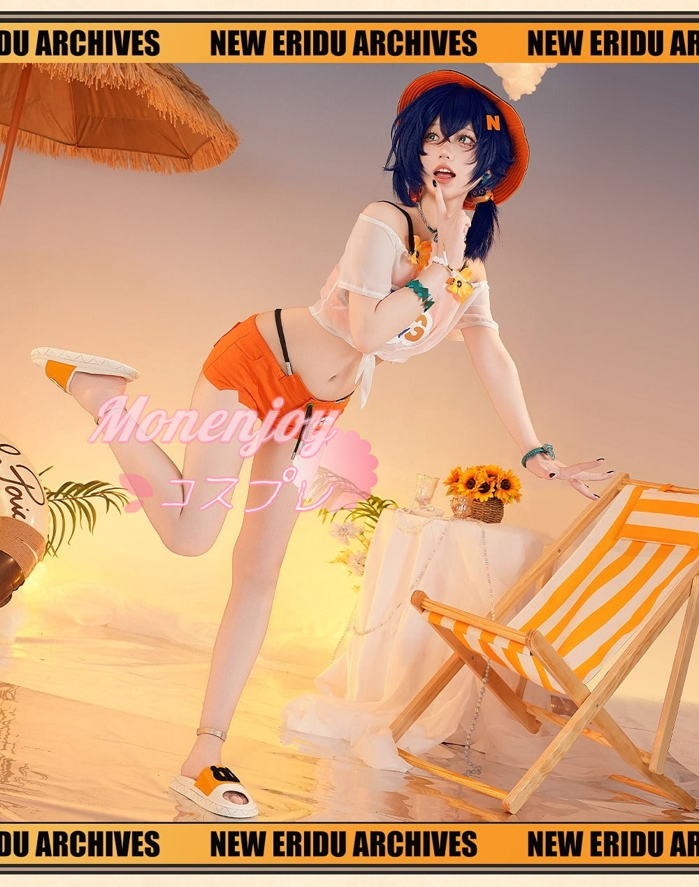 Monenjoy Zenzero Rin Summer Blue Sky Cosplay Costume Hat + Earrings Swimsuit Costume Set Stylish Goods Stylish Anime Cosplay 
