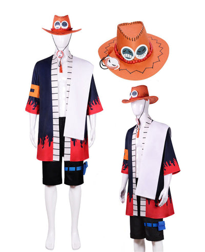 Monenjoy ONEPIECE 火拳のエース 帽子付　白ひげ海賊団 超新星編 衣装 ユニフォーム コスチューム　少年漫画　COS　ハロウィン　舞台衣装　学園祭　クリスマス　イベント - Monenjoy