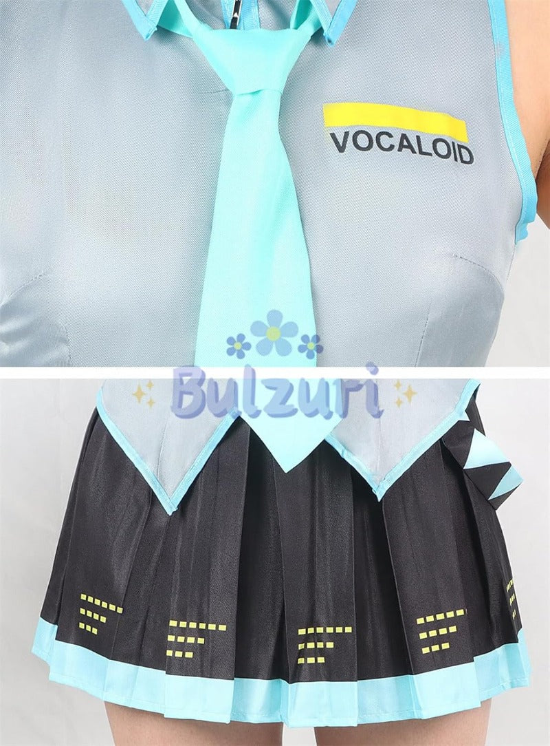 Monenjoy 初音ミク コスプレ衣装 グレー miku 公式コスチューム  ウィッグ付き 髪飾り ヘッドホン 合皮 レザー タトゥーシール 大人 歌姫 舞台服 コスチュームセット 可愛い おしゃれ