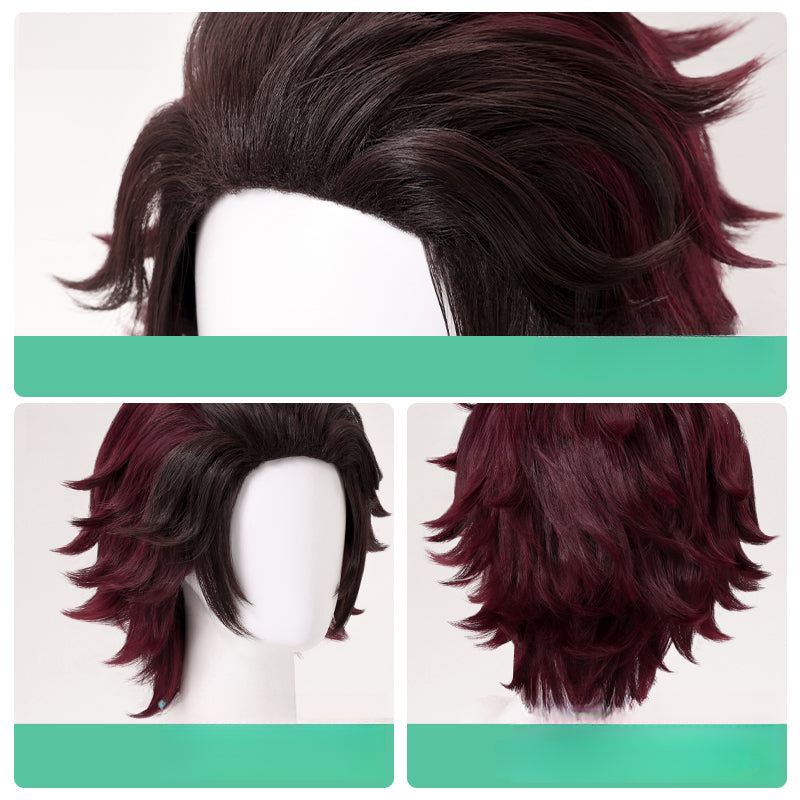 Monenjoy 鬼滅の刃 竈門 炭治郎　ウィッグ　かまど たんじろう　カツラ　きめつのやいば　コスプレ道具　和風の剣戟奇譚　つけ毛 - Monenjoy