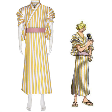 Monenjoy ONEPIECE サンジ　浴衣　海賊団 ワノ国編 　衣装　黄色　かっこいい　コスチューム　少年漫画　COS　ハロウィン　舞台衣装　学園祭　クリスマス　イベント - Monenjoy