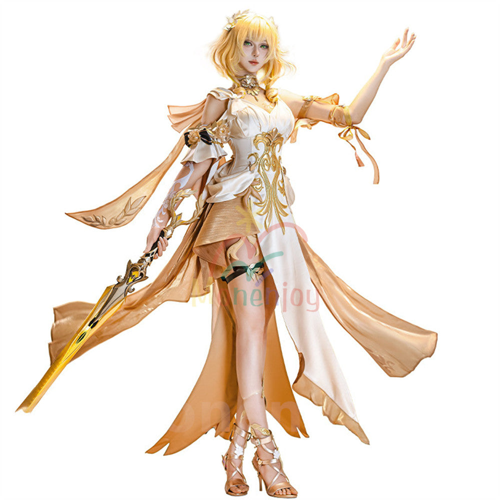 Monenjoy　崩壊スターレイル　アグライア　コスプレ衣装　ドレス　金属製パーツ　黄金裔 コスチューム  　Aglaea　人工革生地 MONENJOY