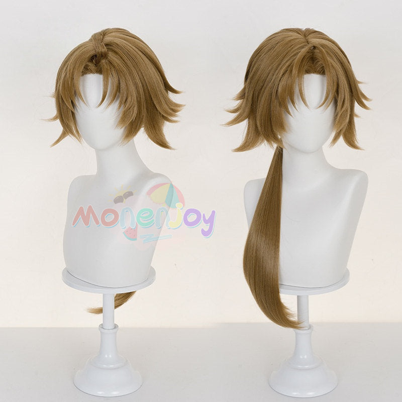 Monenjoy ゼンゼロ 葉瞬光 ＆葉釈淵 ウィッグ かつら　雲嶽山　イェー・シュンガン　コスプレ　鬘｜もみあげ50cm・追加毛束80cm｜全長70cm（グレイッシュブラウン）・特注ダークブラウンハイライト