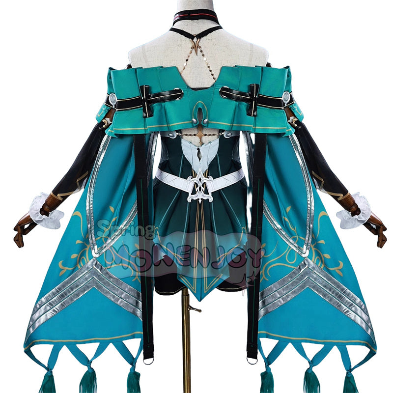 Monenjoy 鳴潮 シャコンヌ コスプレ衣装　緑色ドレス+パンツ+ヘッドドレス付属 ゲームカラー完全再現 ブーツ別売