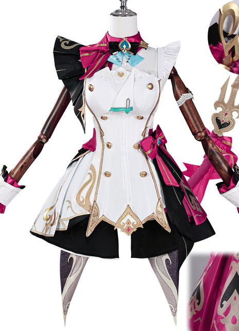 Monenjoy 原神　エスコフィエ　コスプレ衣装　 Escoffier　コスチューム　ワンピース　洋服　帽子付　3d樹脂アクセサリー　G1199 - Monenjoy
