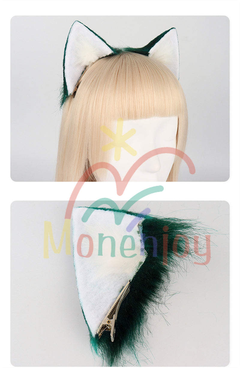 Monenjoy 原神 魈(しょう) ふわふわ　耳飾り＋尻尾　可愛い　萌えグッズ　猫耳 きつね耳　コスプレ道具　アクセサリー　 - Monenjoy