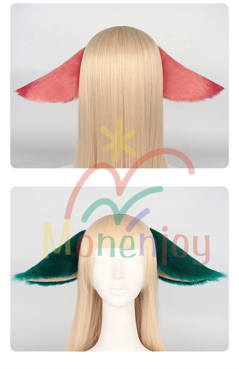 Monenjoy 原神 八重神子 きつね耳　やえみこ　ピンクと緑　コスプレ道具　ふわふわ　耳飾り＋尻尾　可愛い　萌えグッズ　猫耳 きつね耳　アクセサリー　　 - Monenjoy