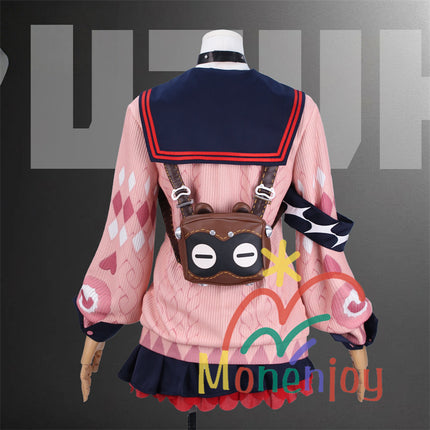 Monenjoy Zenless Zone Zero Ukinami Yuzuha Cosplay Costume Kaidanya Sailor Uniform with Bag + Hair Accessory Set Ukinami Yuzuha Mini Skirt Tanuki Tail Kamachi Added Event Toy Tanuki Plush Toy Can Be Added Separately