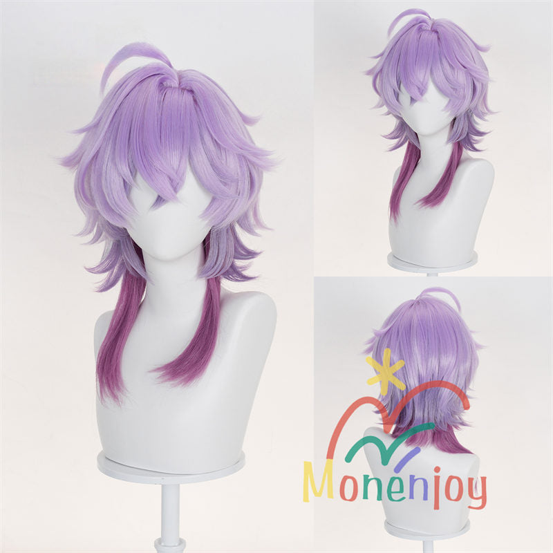Monenjoy　原神 ドゥリン ウィッグ　長50cm　コスプレ道具　カツラ　鬘　アクセサリー　バイオレット×ルビーレッド グラデーションウィッグ　