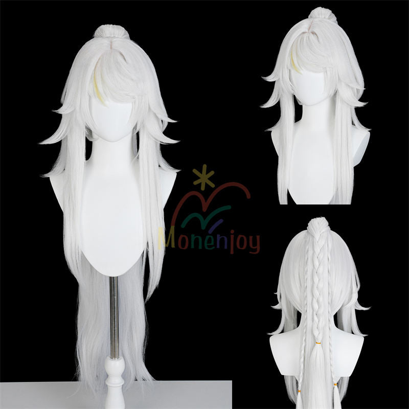 Monenjoy　原神　兹白　コスプレ ウィッグ　100cm　白色　鬘　しはく　　璃月　白馬の仙人　カツラ　Genshin　