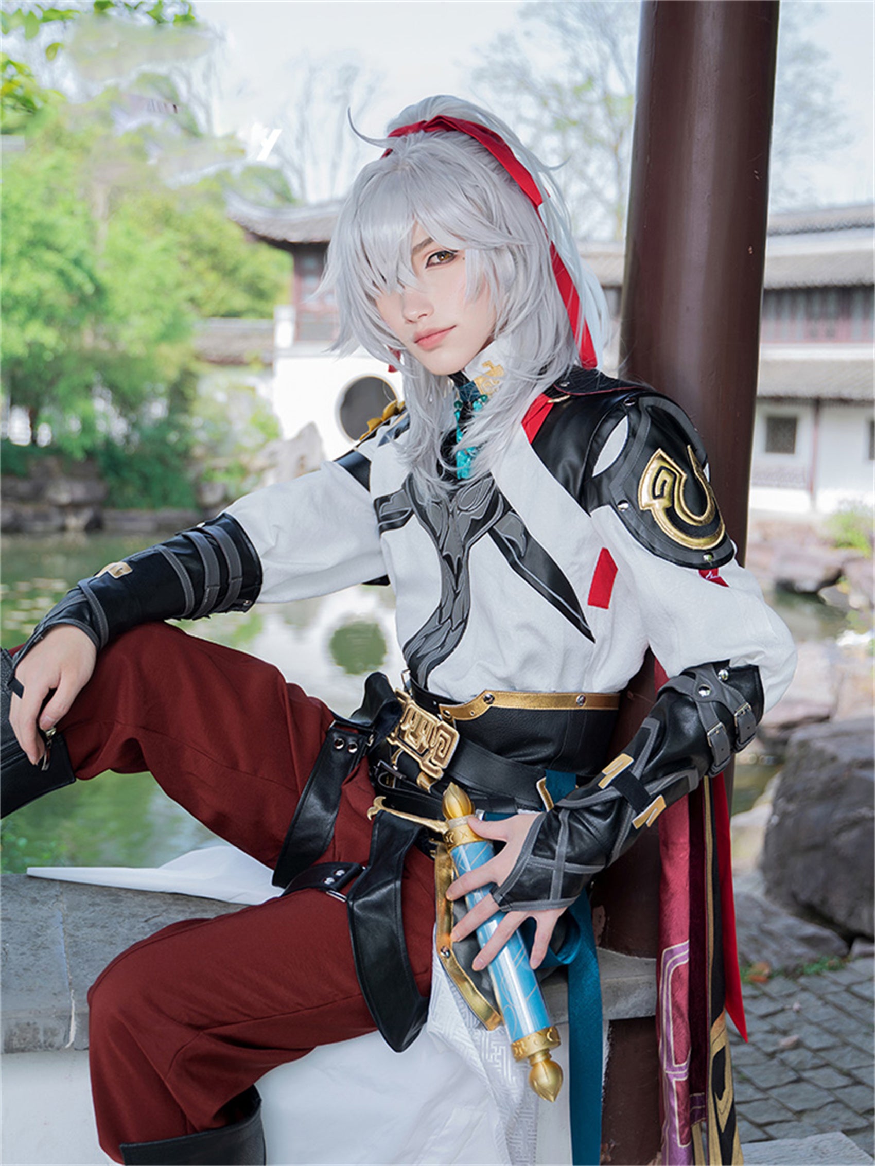 Monenjoy 崩壊スターレイル　衣装 景元　スタレ　けいげん 舞台服　刺繍生地　花紋生地　コスチューム　変装　イベント　仮装　花火大会　学園祭　COS　イベント祈願「残火変相」 - Monenjoy