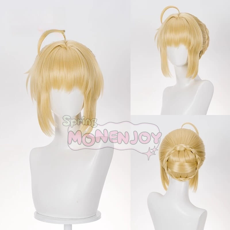 Monenjoy　崩壊スターレイル　スタレ Fateコラボ　fate セイバー　　ウィッグ　カツラ　黄色　コスプレ道具　スタレ Fateコラボ - Monenjoy
