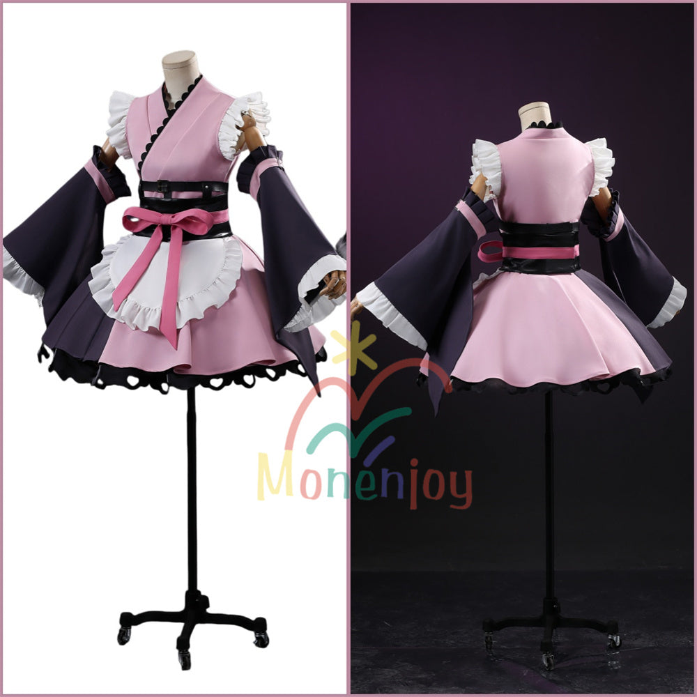 Monenjoy　超かぐや姫　駒沢 乃依　コスプレ衣装　メイド服　ピンク色　角贈り　耳＋尻尾別途追加 MONENJOY