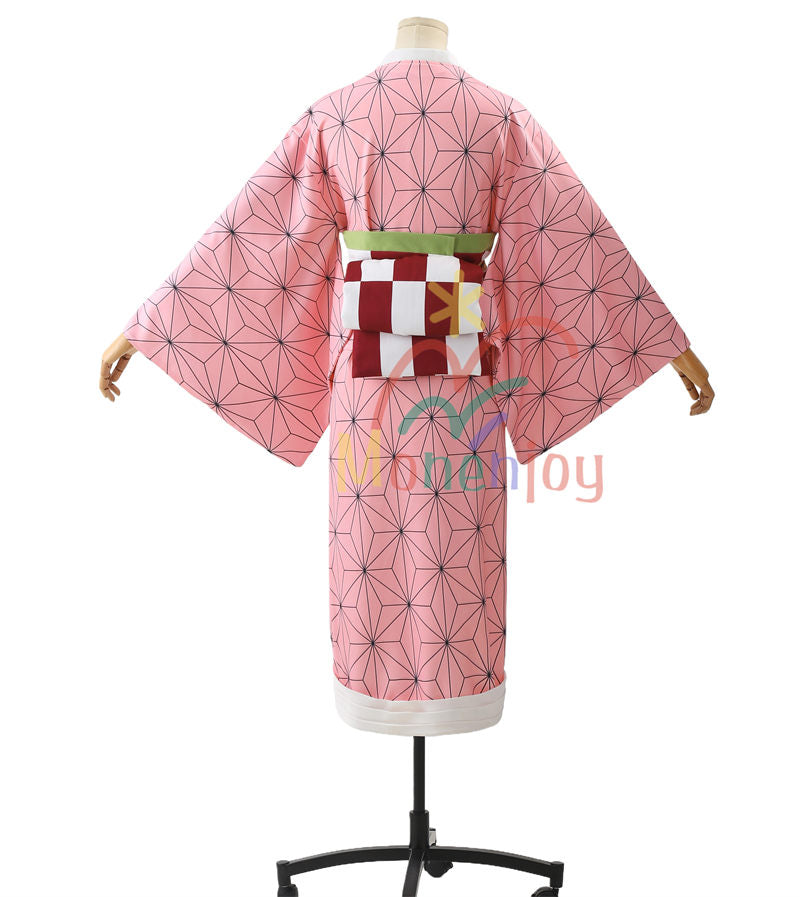 Monenjoy　鬼滅の刃 竈門 禰󠄀豆子　コスプレ衣装　和服　かまど ねずこ　コスチューム　 口枷付き　ハロウィン　クリスマス