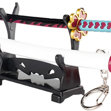 Monenjoy ミニ武器 鬼滅の刃　胡蝶 しのぶ 22cm 押して弾むキーホルダー 未開刃 おもちゃ 合金 レプリカ メタル製 キーホルダーアクセサリー キーリング キーチェーン 小物 雑貨 手遊び 卓上装備品 フィギュア武器 - Monenjoy