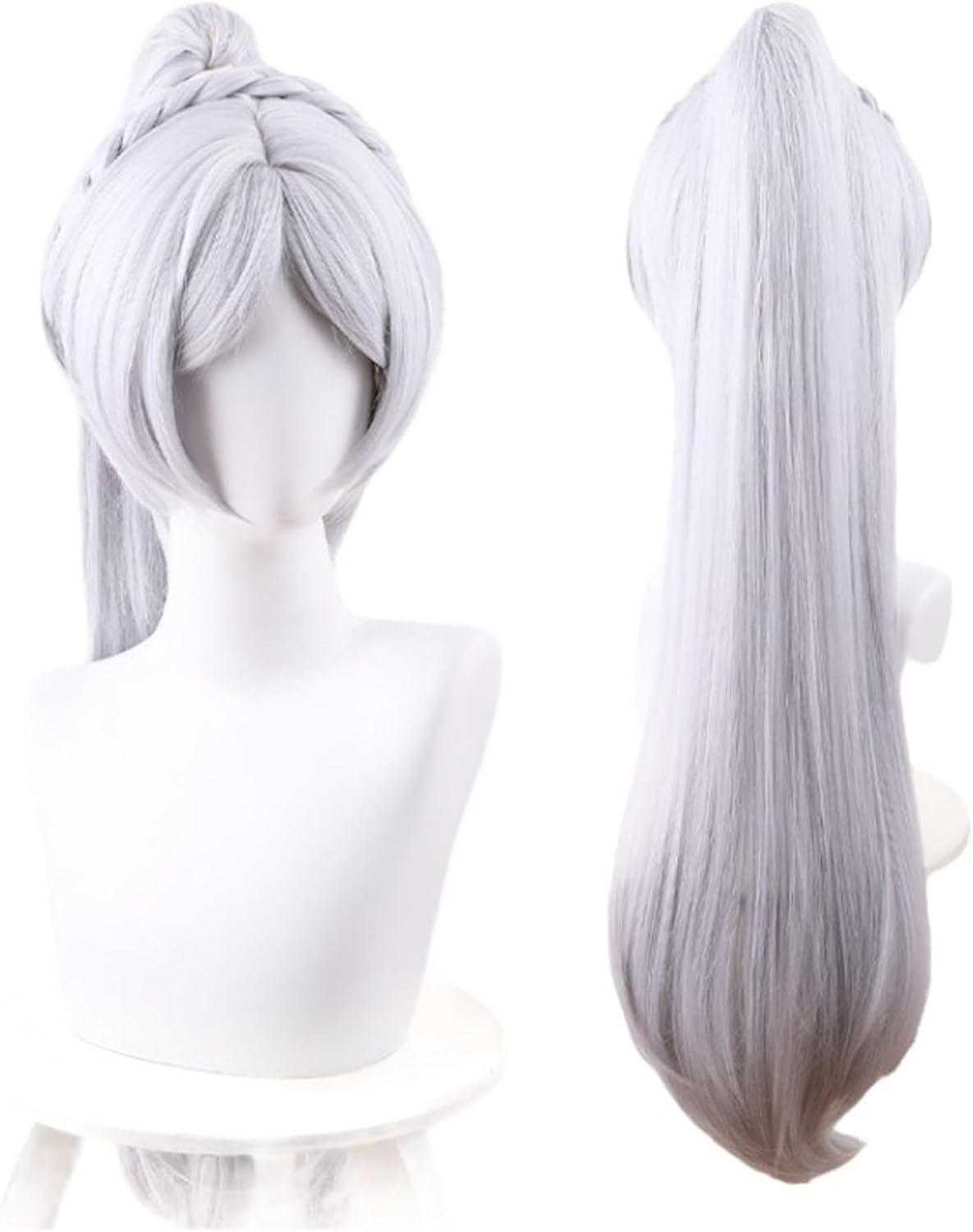 Monenjoy 葬送のフリーレン フリーレン ポニーテール ウィッグ ロング 自然 グラデーション フルウィッグ バレない セミロング ミディアム 可愛い ハイトーンカラー ハイライト かつら - Monenjoy