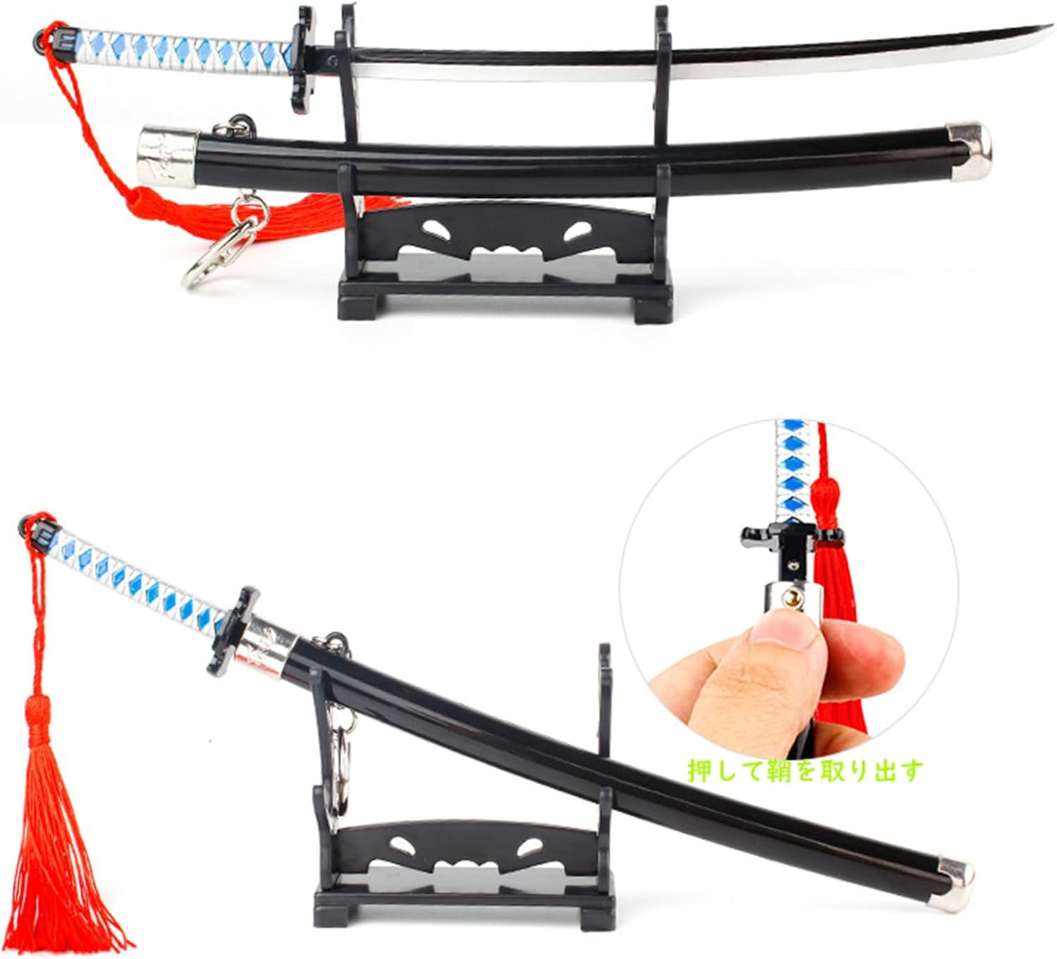 Monenjoy ミニ武器 鬼滅の刃　胡蝶 しのぶ 22cm 押して弾むキーホルダー 未開刃 おもちゃ 合金 レプリカ メタル製 キーホルダーアクセサリー キーリング キーチェーン 小物 雑貨 手遊び 卓上装備品 フィギュア武器 - Monenjoy