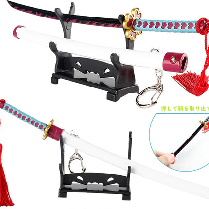 Monenjoy ミニ武器 鬼滅の刃　胡蝶 しのぶ 22cm 押して弾むキーホルダー 未開刃 おもちゃ 合金 レプリカ メタル製 キーホルダーアクセサリー キーリング キーチェーン 小物 雑貨 手遊び 卓上装備品 フィギュア武器 - Monenjoy