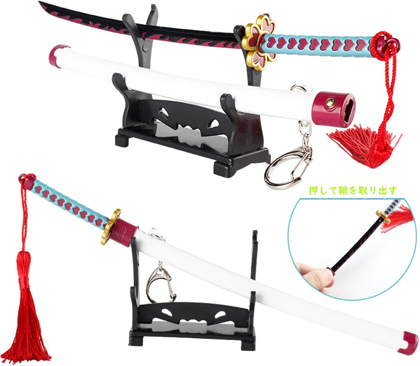 Monenjoy ミニ武器 鬼滅の刃　胡蝶 しのぶ 22cm 押して弾むキーホルダー 未開刃 おもちゃ 合金 レプリカ メタル製 キーホルダーアクセサリー キーリング キーチェーン 小物 雑貨 手遊び 卓上装備品 フィギュア武器 - Monenjoy