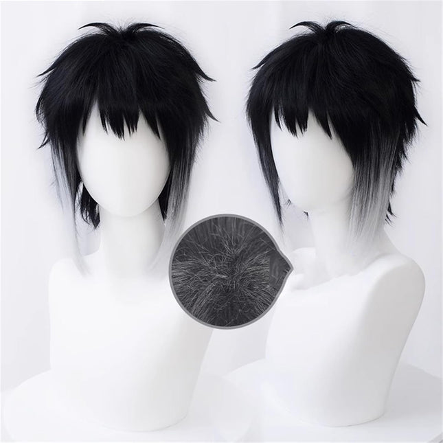 Monenjoy 文豪ストレイドッグス 芥川龍之介 ウィッグ 30cm 文スト 公演 コスプレ 衣装 舞台 ウィッグ ロング 自然 つけ毛 ルーズ メッシュ 耐熱 自然 グラデーション フルウィッグ バレない セミロング ミディアム ハロウィン ハイトーンカラー - Monenjoy