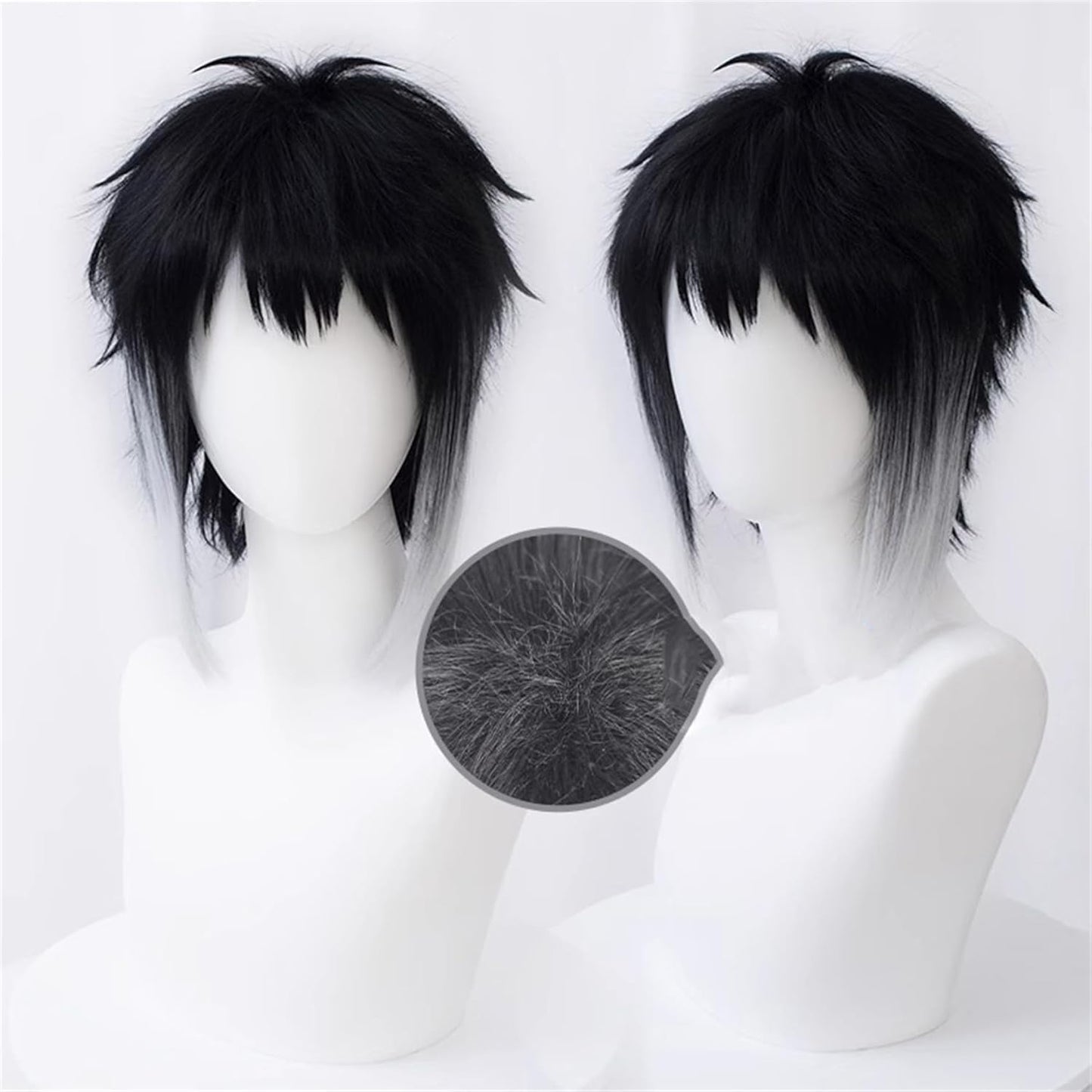 Monenjoy 文豪ストレイドッグス 芥川龍之介 ウィッグ 30cm 文スト 公演 コスプレ 衣装 舞台 ウィッグ ロング 自然 つけ毛 ルーズ メッシュ 耐熱 自然 グラデーション フルウィッグ バレない セミロング ミディアム ハロウィン ハイトーンカラー - Monenjoy