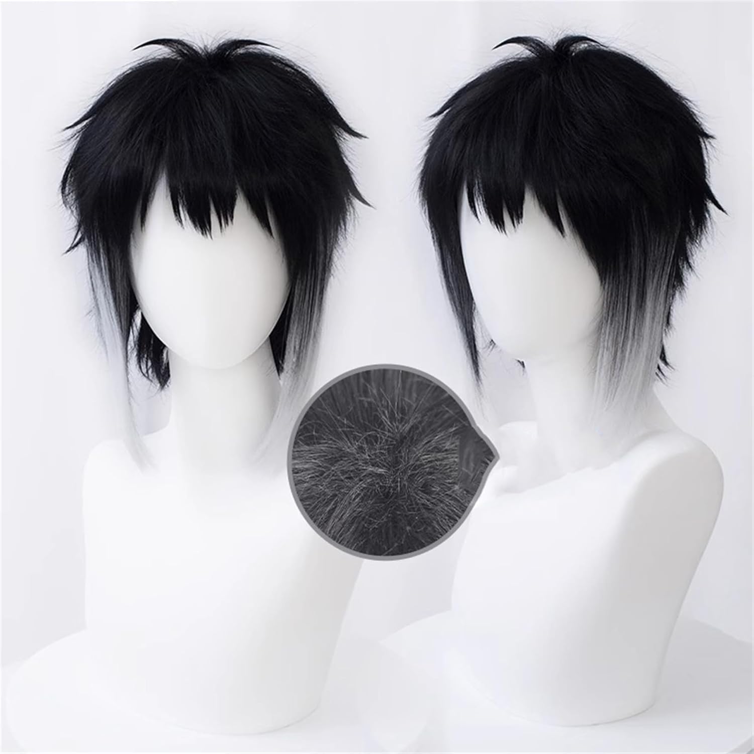 Monenjoy 文豪ストレイドッグス 芥川龍之介 ウィッグ 30cm 文スト 公演 コスプレ 衣装 舞台 ウィッグ ロング 自然 つけ毛 ルーズ メッシュ 耐熱 自然 グラデーション フルウィッグ バレない セミロング ミディアム ハロウィン ハイトーンカラー - Monenjoy