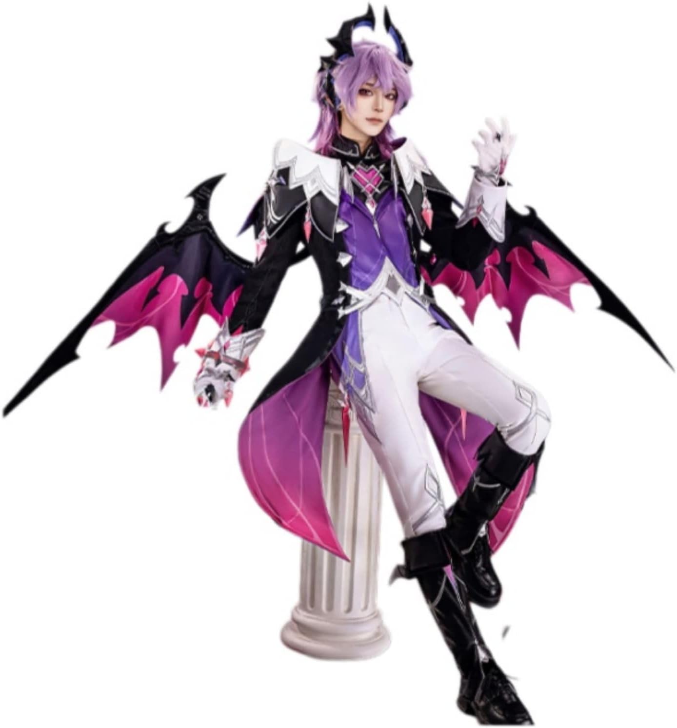 Monenjoy 原神 ドゥリン 魔龍  コスチューム コスプレ衣装 髪飾り付き 炎 神の目 レッグカバー付 コスプレ 3d樹脂製パーツ 刺繍柄 Monenjoy