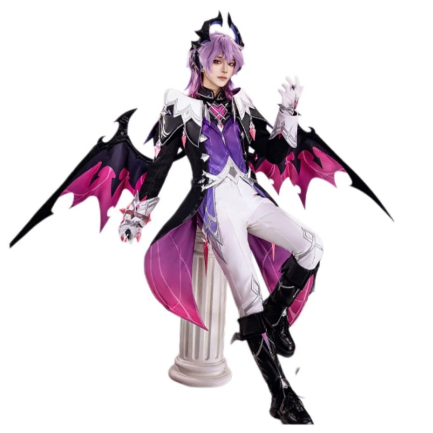 Monenjoy 原神 ドゥリン 魔龍  コスチューム コスプレ衣装 髪飾り付き 炎 神の目 レッグカバー付 コスプレ 3d樹脂製パーツ 刺繍柄 Monenjoy