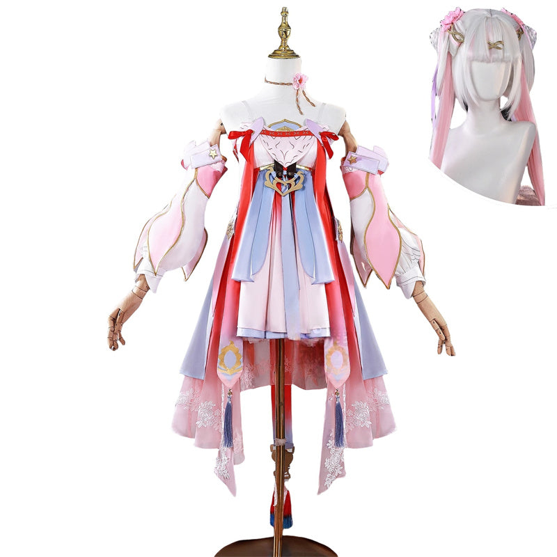 Monenjoy 鳴潮 今汐 春会い　桃の夭夭たる　 コスプレ衣装　ピンクドレス+髪飾り+首飾り付属 コスプレ/撮影イベント用