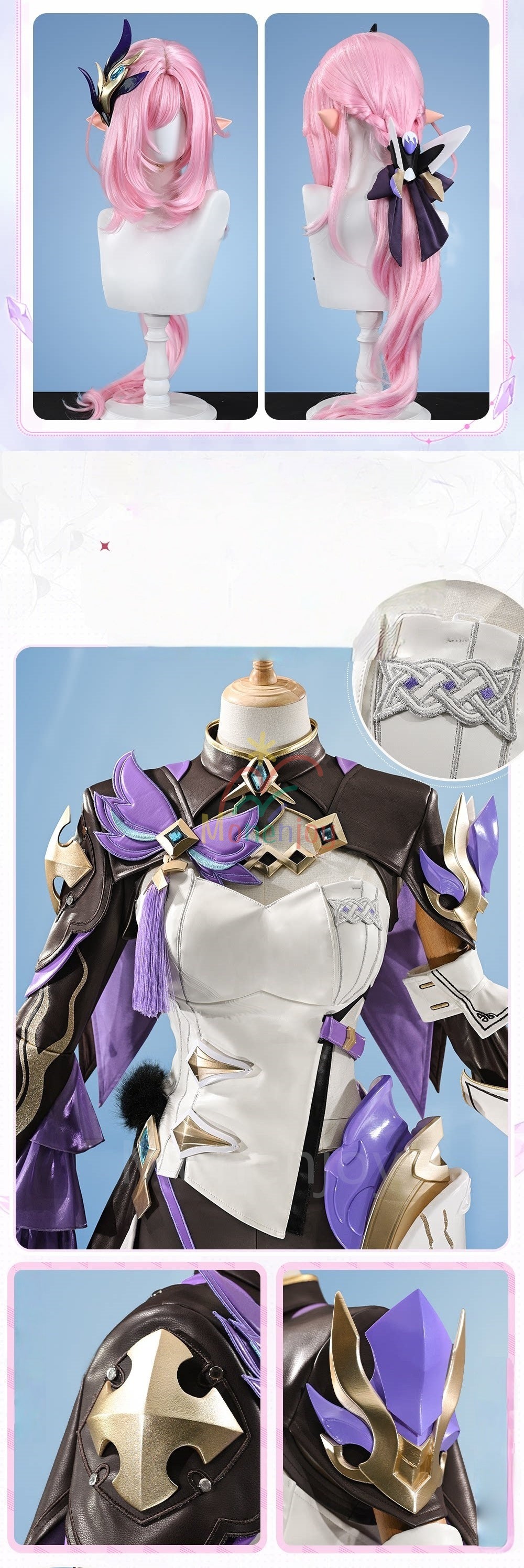 Monenjoy　崩壊3rd エリシア コスプレ衣装　3d樹脂製パーツ　Elysia ピンクの妖精さん コスチューム　異能タイプの物理　仮装 MONENJOY