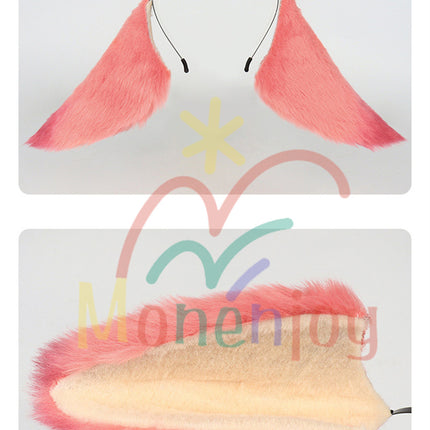 Monenjoy 原神 八重神子 きつね耳　やえみこ　ピンクと緑　コスプレ道具　ふわふわ　耳飾り＋尻尾　可愛い　萌えグッズ　猫耳 きつね耳　アクセサリー　　 - Monenjoy
