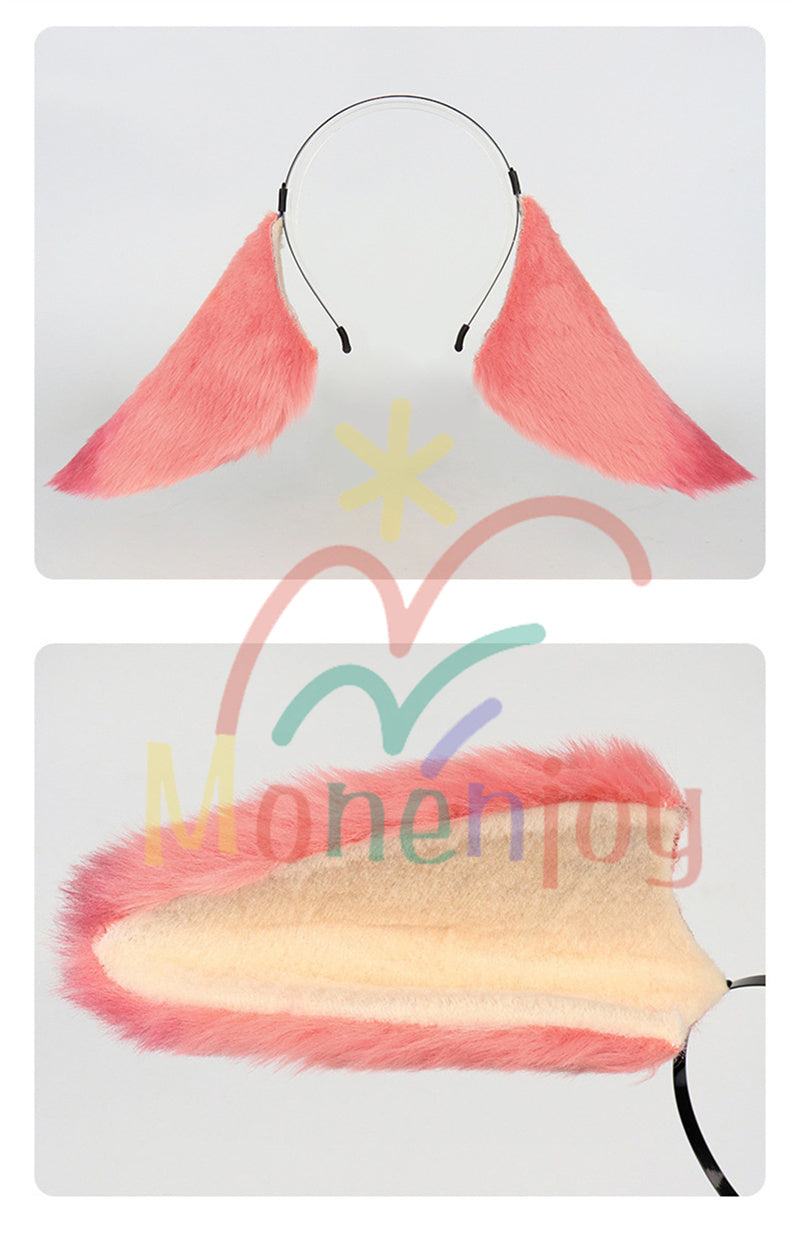 Monenjoy 原神 八重神子 きつね耳　やえみこ　ピンクと緑　コスプレ道具　ふわふわ　耳飾り＋尻尾　可愛い　萌えグッズ　猫耳 きつね耳　アクセサリー　　 - Monenjoy