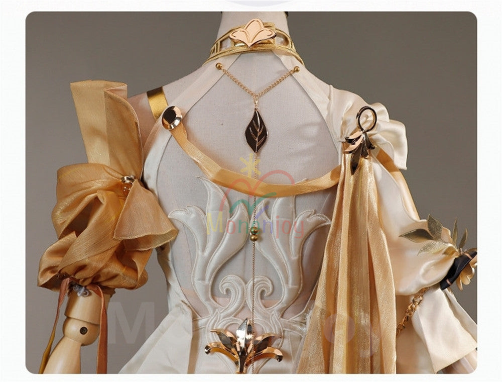 Monenjoy　崩壊スターレイル　アグライア　コスプレ衣装　ドレス　金属製パーツ　黄金裔 コスチューム  　Aglaea　人工革生地 MONENJOY