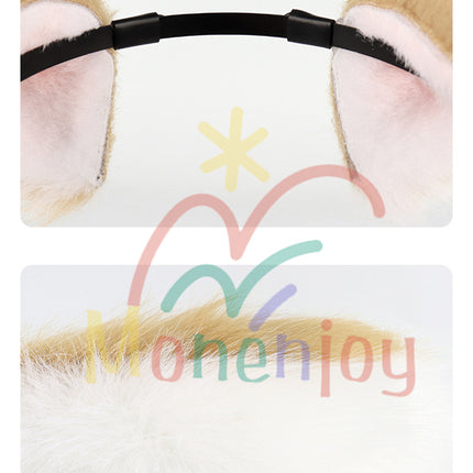 Monenjoy 原神 ゴロー ふわふわ　耳飾り＋尻尾　可愛い　萌えグッズ　猫耳 きつね耳　コスプレ道具　アクセサリー　 - Monenjoy