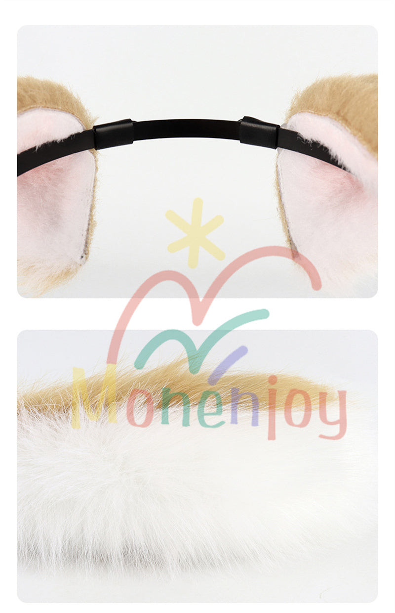 Monenjoy 原神 ゴロー ふわふわ　耳飾り＋尻尾　可愛い　萌えグッズ　猫耳 きつね耳　コスプレ道具　アクセサリー　 - Monenjoy