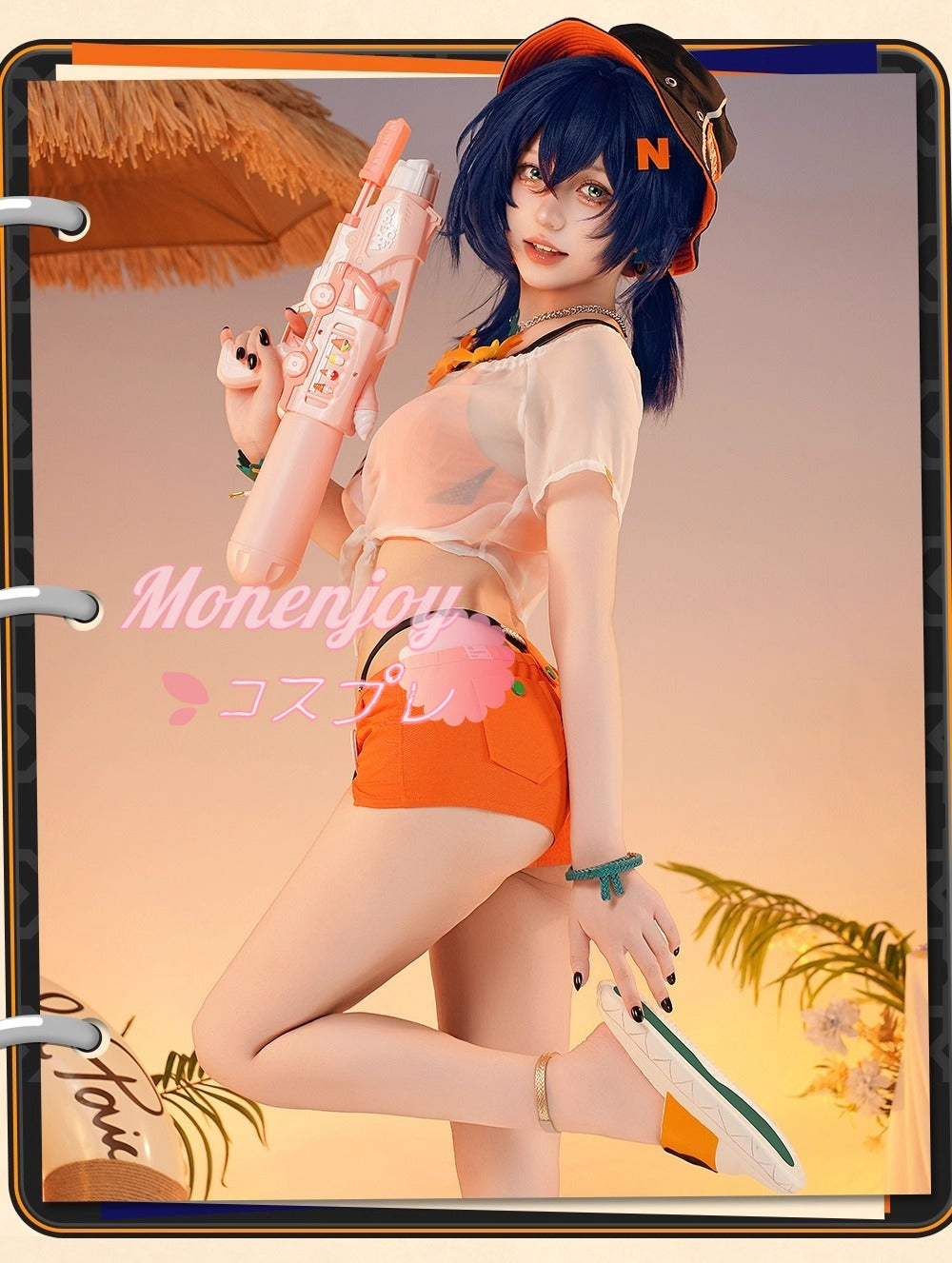 Monenjoy Zenzero Rin Summer Blue Sky Cosplay Costume Hat + Earrings Swimsuit Costume Set Stylish Goods Stylish Anime Cosplay 