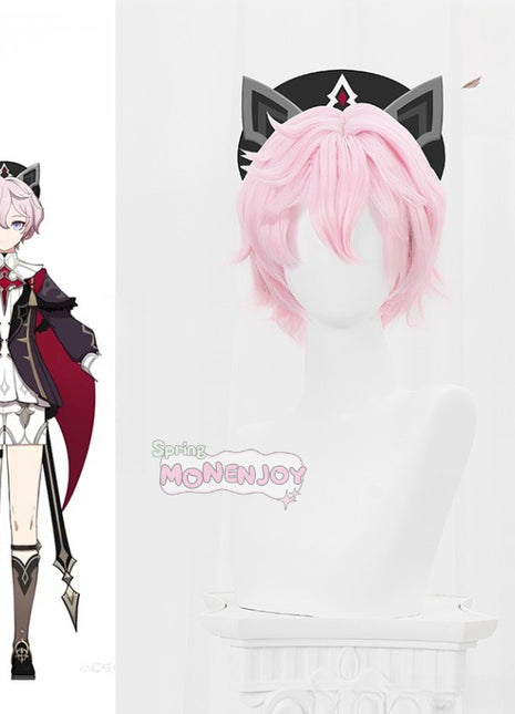 Monenjoy 原神　ダリア　ウィッグ　 Dahlia　ピンク色　コスプレ道具 長28cm　礼賛の祝祭　イベント　カツラGS1400 - Monenjoy