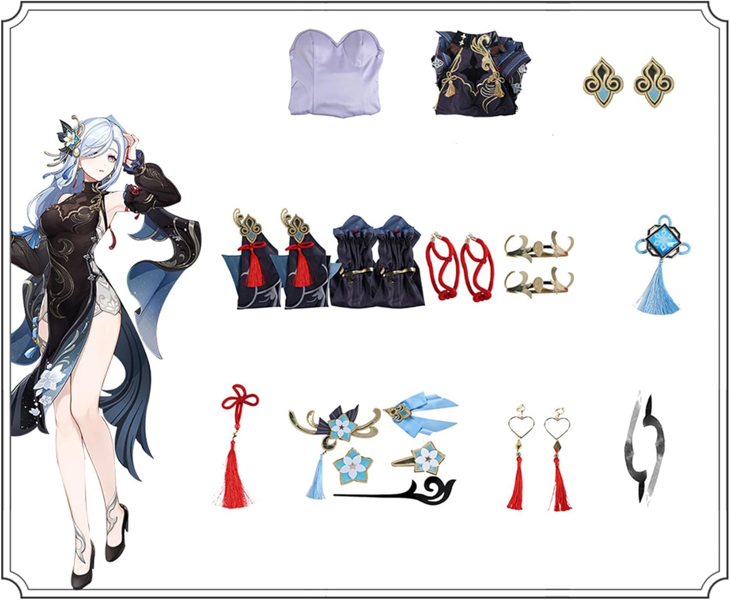 Monenjoy 原神　申鶴　冷花幽露 　コスプレ衣装　海灯祭祝い 礼服 ワンピース コスプレ衣装　洋服 コスチューム イベント コスプレ ハロウィン 洋風 可愛い 舞台衣装 - Monenjoy