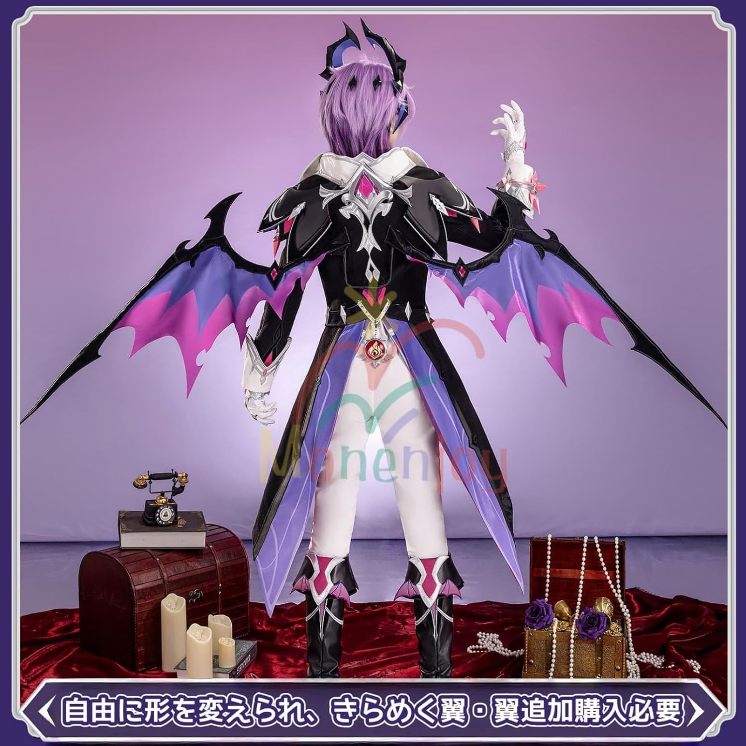 Monenjoy 原神 ドゥリン 魔龍  コスチューム コスプレ衣装 髪飾り付き 炎 神の目 レッグカバー付 コスプレ 3d樹脂製パーツ 刺繍柄 Monenjoy