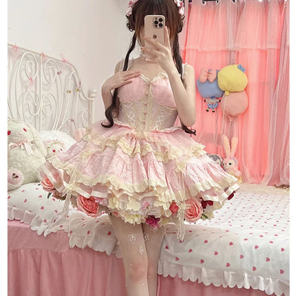 Monenjoy　ロリータ　ペチコート　花　クリノリン　バッスル　ティアードペチコート　ふわもこアンダー　ふんわり　コスプレ道具　地雷系　GS1220 - Monenjoy
