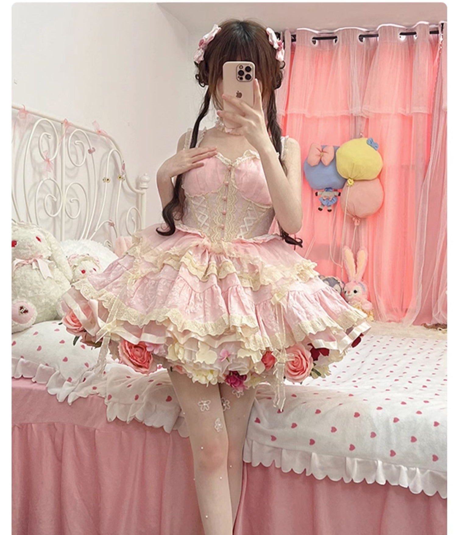 Monenjoy　ロリータ　ペチコート　花　クリノリン　バッスル　ティアードペチコート　ふわもこアンダー　ふんわり　コスプレ道具　地雷系　GS1220 - Monenjoy