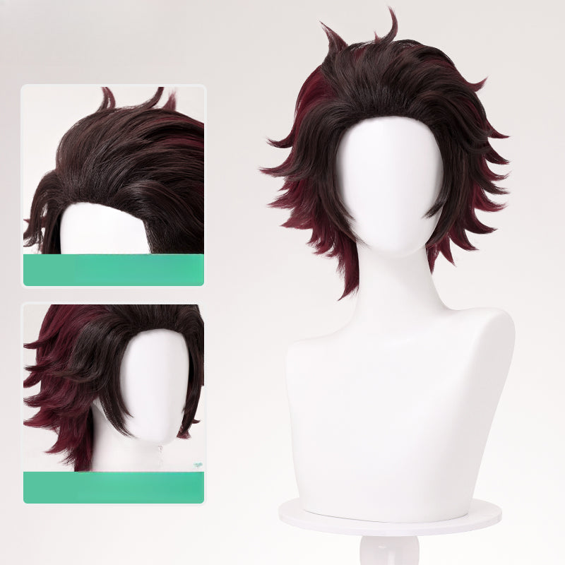 Monenjoy 鬼滅の刃 竈門 炭治郎　ウィッグ　かまど たんじろう　カツラ　きめつのやいば　コスプレ道具　和風の剣戟奇譚　つけ毛 - Monenjoy