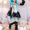 Monenjoy 初音ミク コスプレ衣装 グレー miku 公式コスチューム  ウィッグ付き 髪飾り ヘッドホン 合皮 レザー タトゥーシール 大人 歌姫 舞台服 コスチュームセット 可愛い おしゃれ