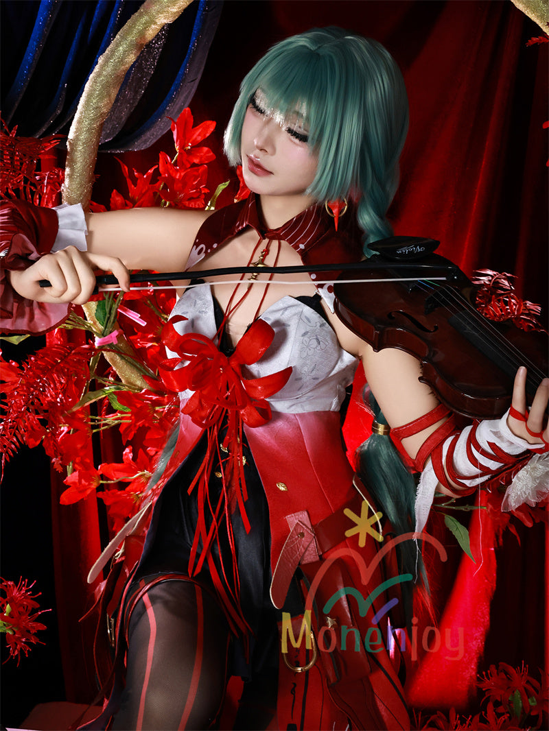 Monenjoy　鳴潮 フローヴァ コスプレ衣装　イベント　赤色　ワンピース 　3d樹脂製パーツ　ジャカード生地　ウィッグ　サンダル追加　コスチュームGS1927