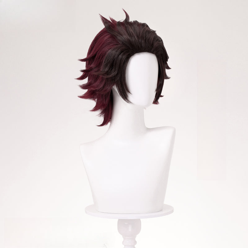 Monenjoy 鬼滅の刃 竈門 炭治郎　ウィッグ　かまど たんじろう　カツラ　きめつのやいば　コスプレ道具　和風の剣戟奇譚　つけ毛 - Monenjoy