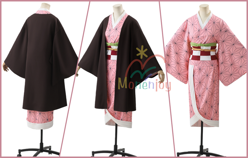 Monenjoy　鬼滅の刃 竈門 禰󠄀豆子　コスプレ衣装　和服　かまど ねずこ　コスチューム　 口枷付き　ハロウィン　クリスマス